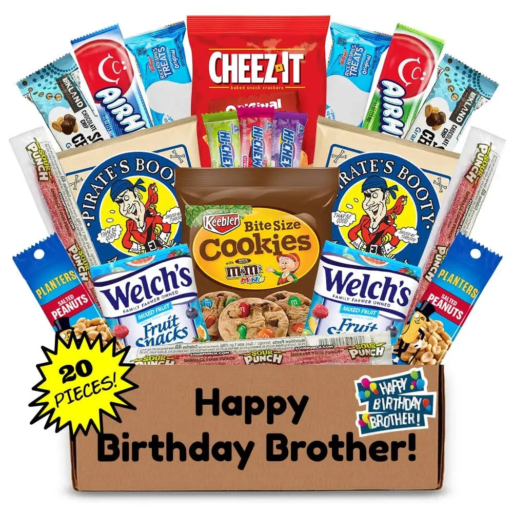 Hangry Kit Birthday Snack Box for Your Brother - (20 Count) Happy Birthday Gift ...