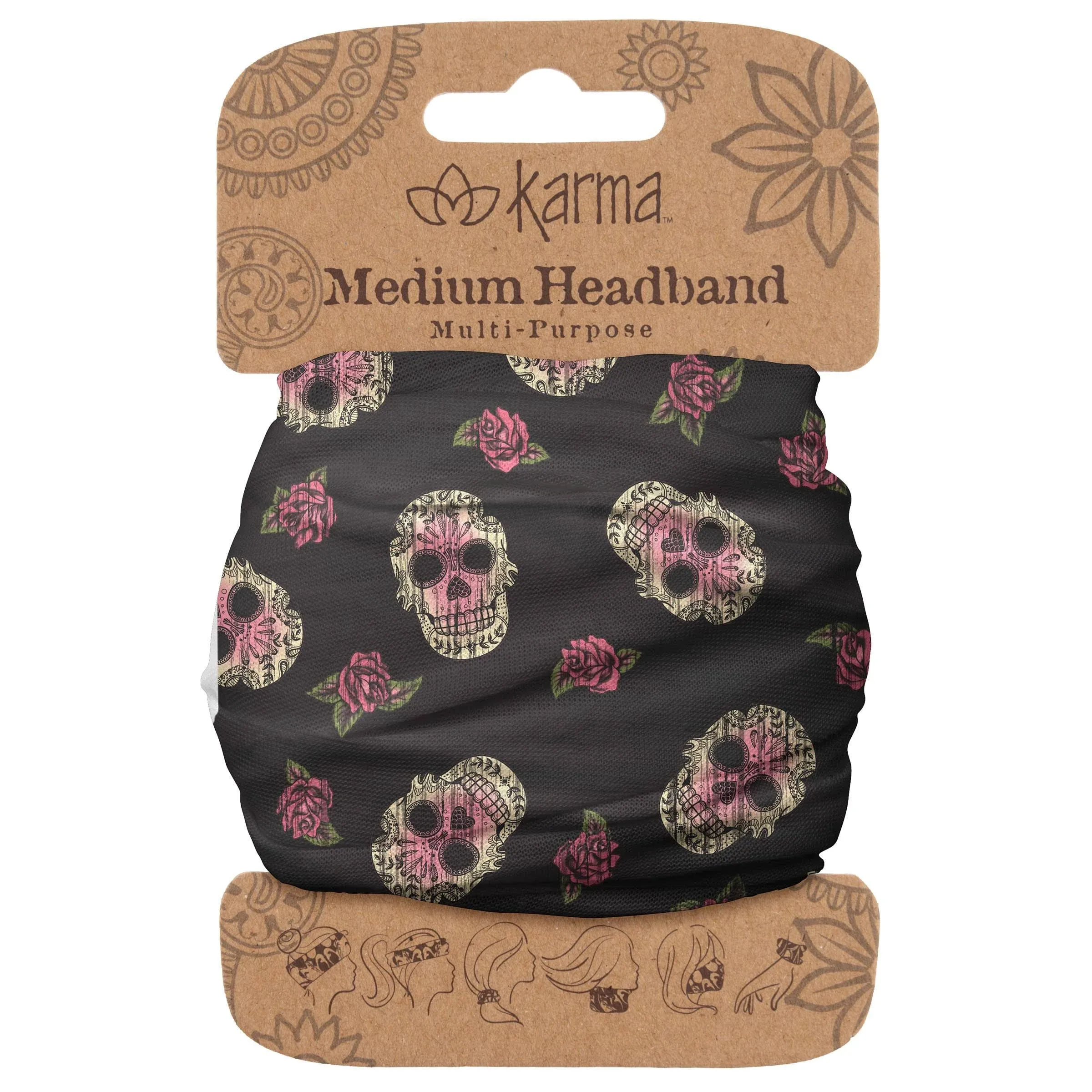 Karma Sugar Skull Headband for Women - Medium - Fabric and Stretchy... 