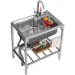 Free Standing Utility Sink Stainless Steel 1 Compartment Commercial Kitchen Sink