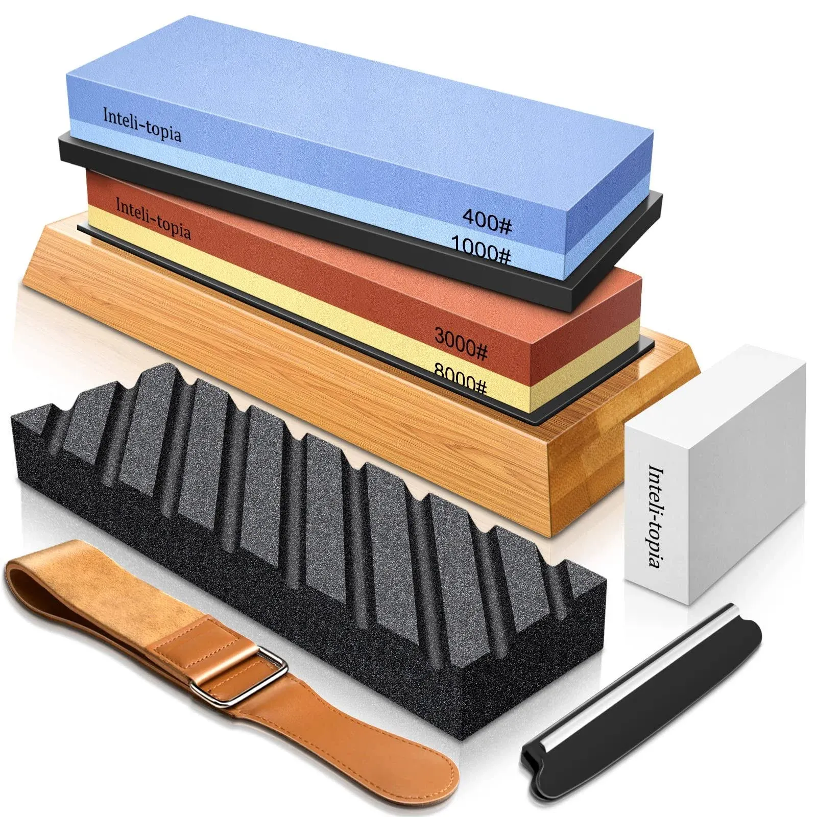 Intelitopia Complete Knife Sharpening Stone Set – Dual Grit Whetstone 400/1000 ...