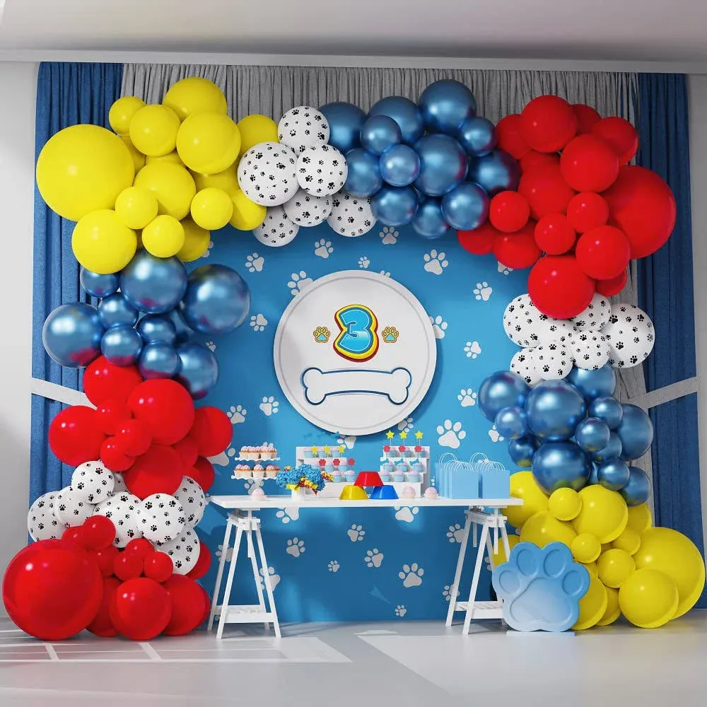 Paw Balloons Garland Arch Kit 136pcs Red Yellow Metallic Blue Latex Balloons with ...