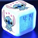 LED Stitch Anime Digital Alarm Clock - Mini Size, 8Cm,3 Inch, 7 Colors Change