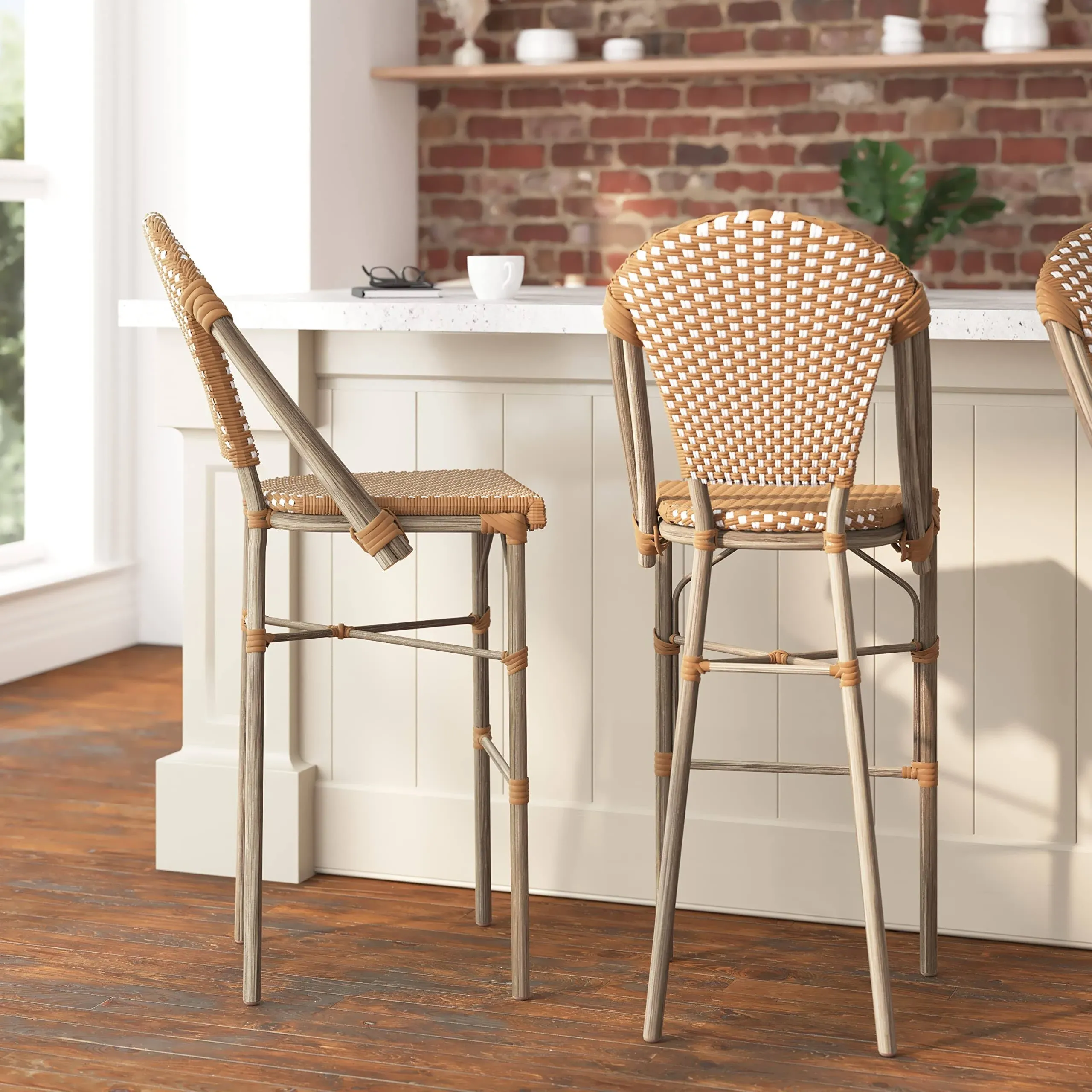 Taylor & Logan Neave Indoor/Outdoor Stackable French Bistro Bar Stools in Natural ...