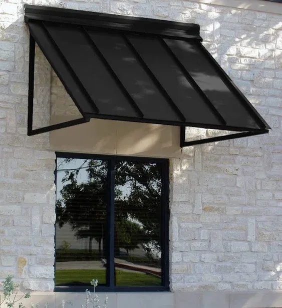 Awntech 8 ft. Houstonian Standing Seam Metal Door/Window Awning Fixed Outdoor Canopy 104 inch W x 36 inch Proj, Black