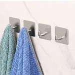 Home Silver 4 pack Stainless Steel Heavy Duty Stick on Wall and Door Hooks