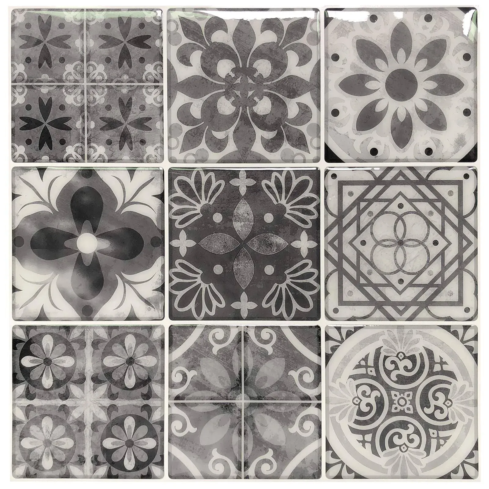 LONGKING Peel and Stick Backsplash Tile Stickers Gray Talavera Mexican Tiles (10 ...