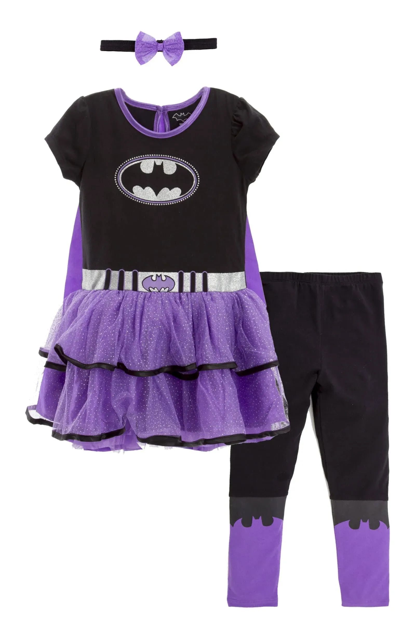 DC Comics Batgirl Toddler Girls Costume Dress Cape Leggings & Headband 3T