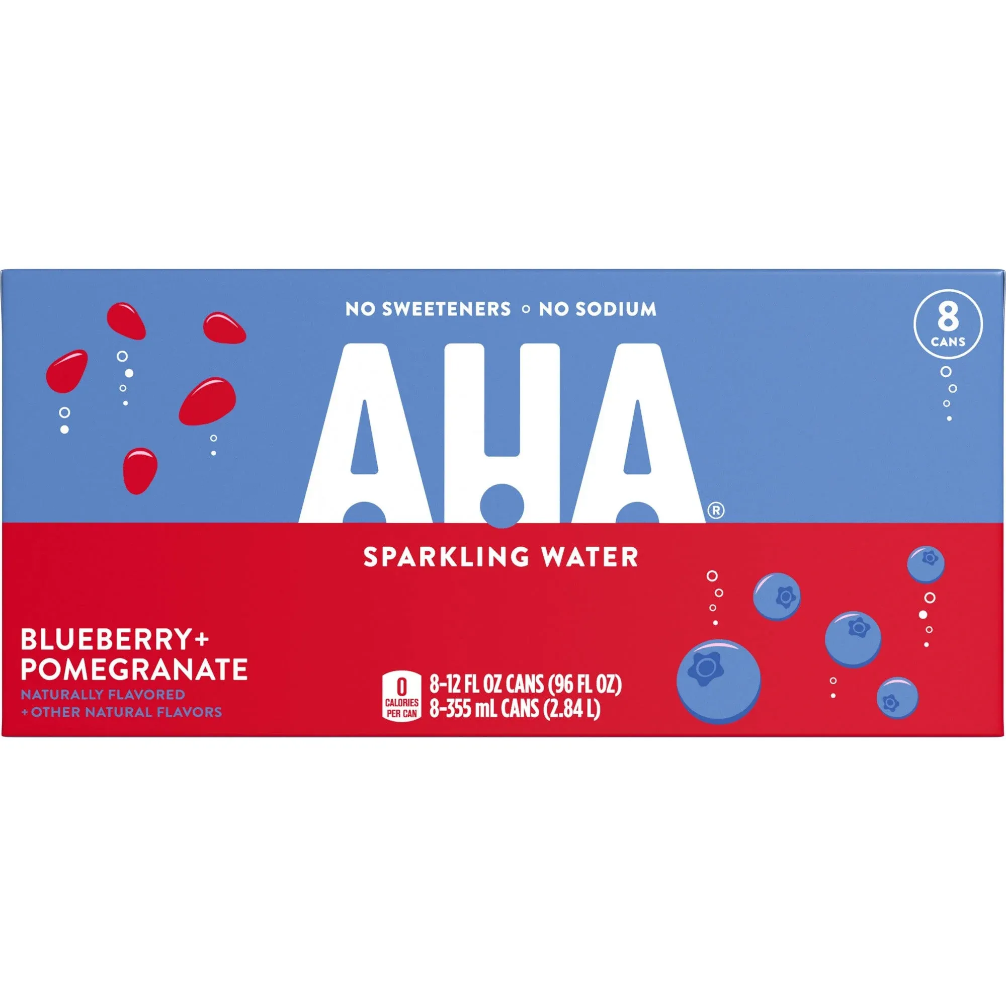 Aha Sparkling Water, Blueberry + Pomegranate, 8 Pack - 8 pack, 12 fl oz cans