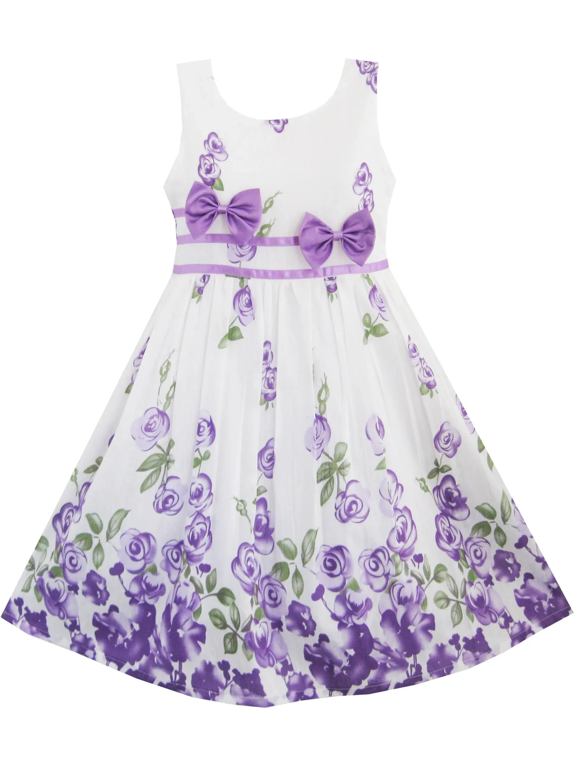 Sunny Fashion Girls Dress Purple Rose Flower Double Bow Tie Party Kids Sundress 4 ...