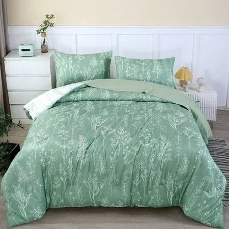 URBONUR Bedding Comforter King Set Sage Green Comforter Set, Botanical Floral ...