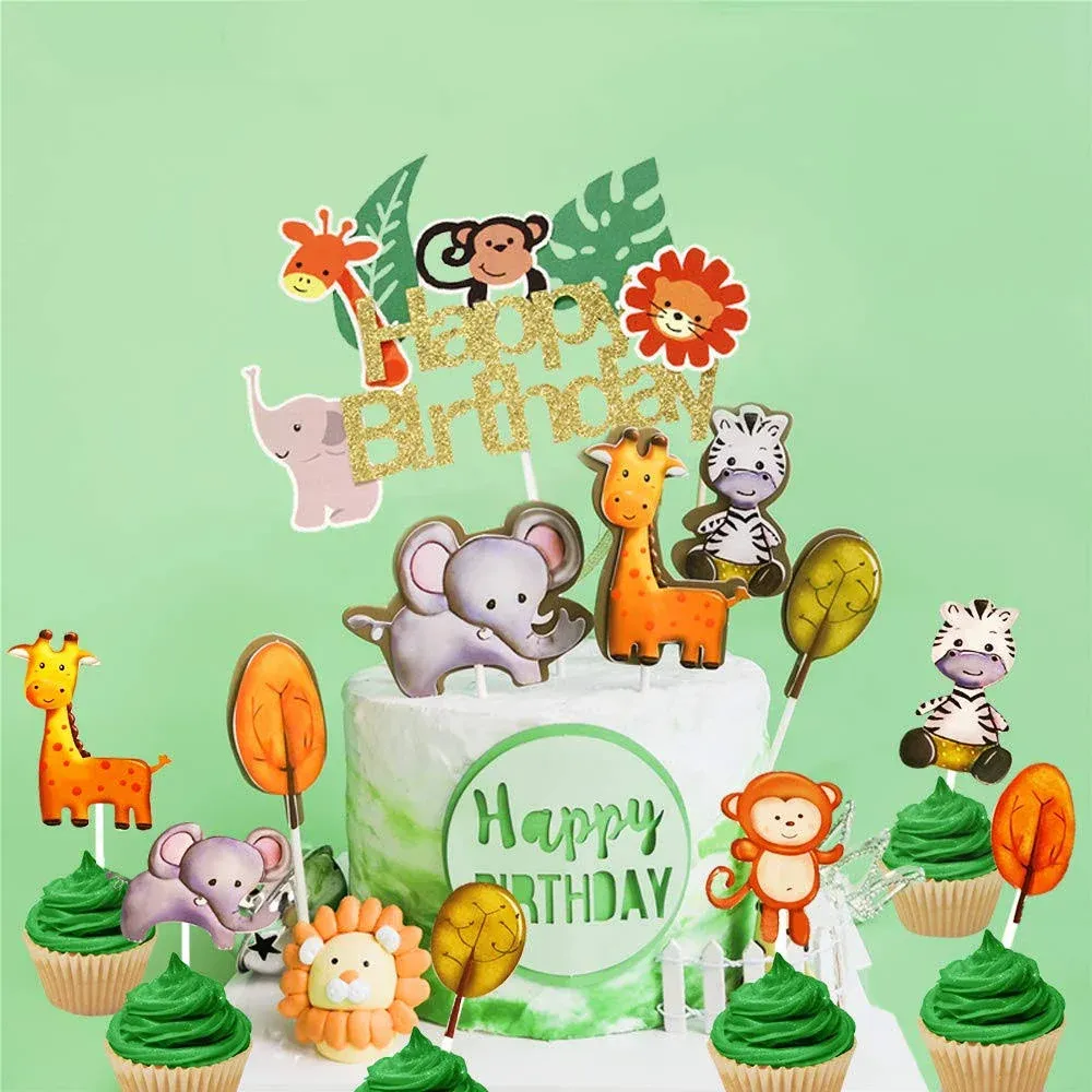 Set of 25 Jungle Safari Animal Cupcake Toppers Picks Jungle Animals Cake ...