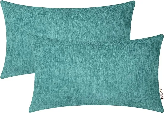 BRAWARM Chenille Throw Pillow Covers 12x20 Inches - Teal Chenille Lumbar Pillow ...