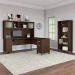 Bush Furniture Somerset 72W L Shaped Desk with Hutch and 5 Shelf Bookcase, Hansen Cherry