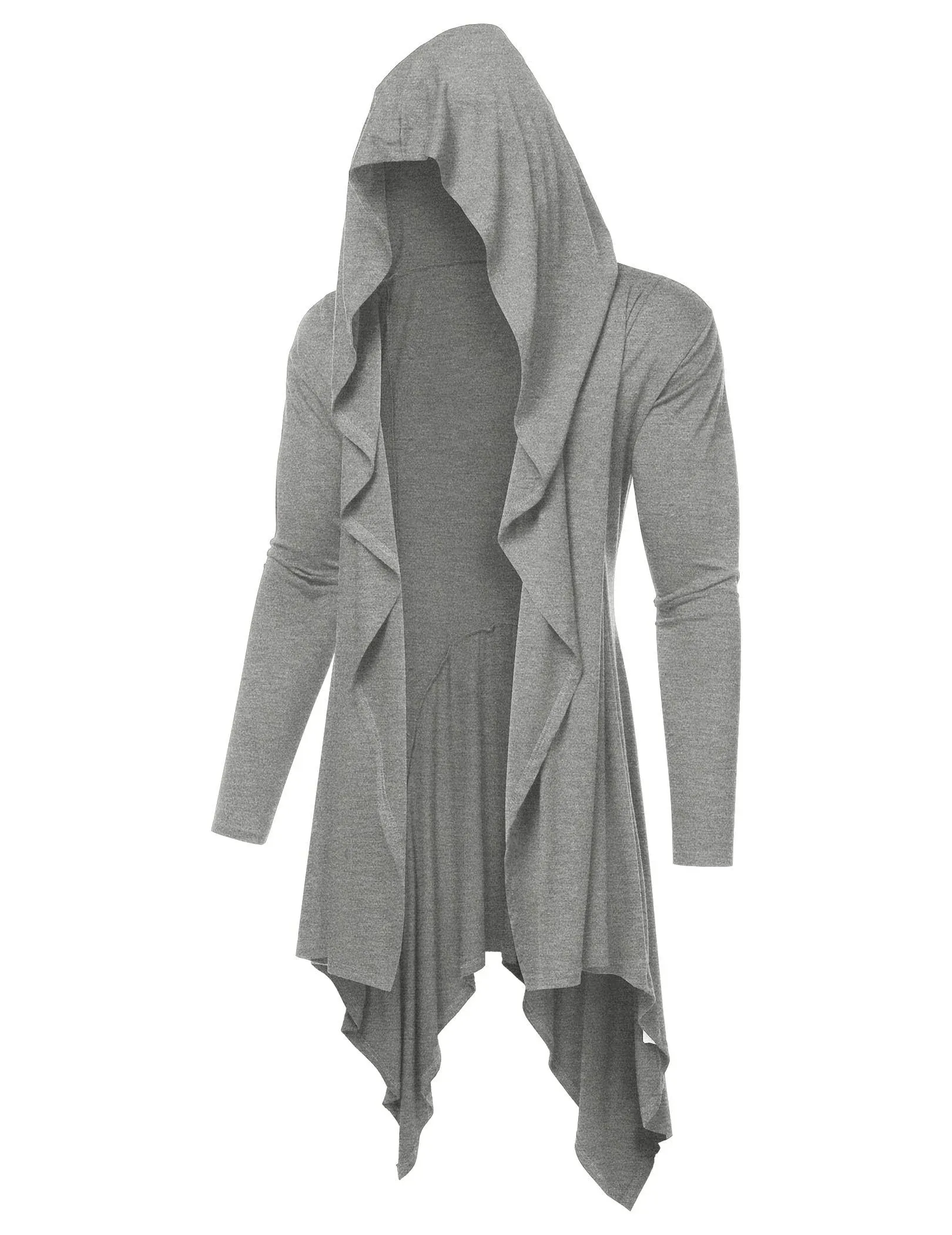 COOFANDY Long Hooded Cardigan Ruffle Shawl Collar Open Front Lightweight Drape C