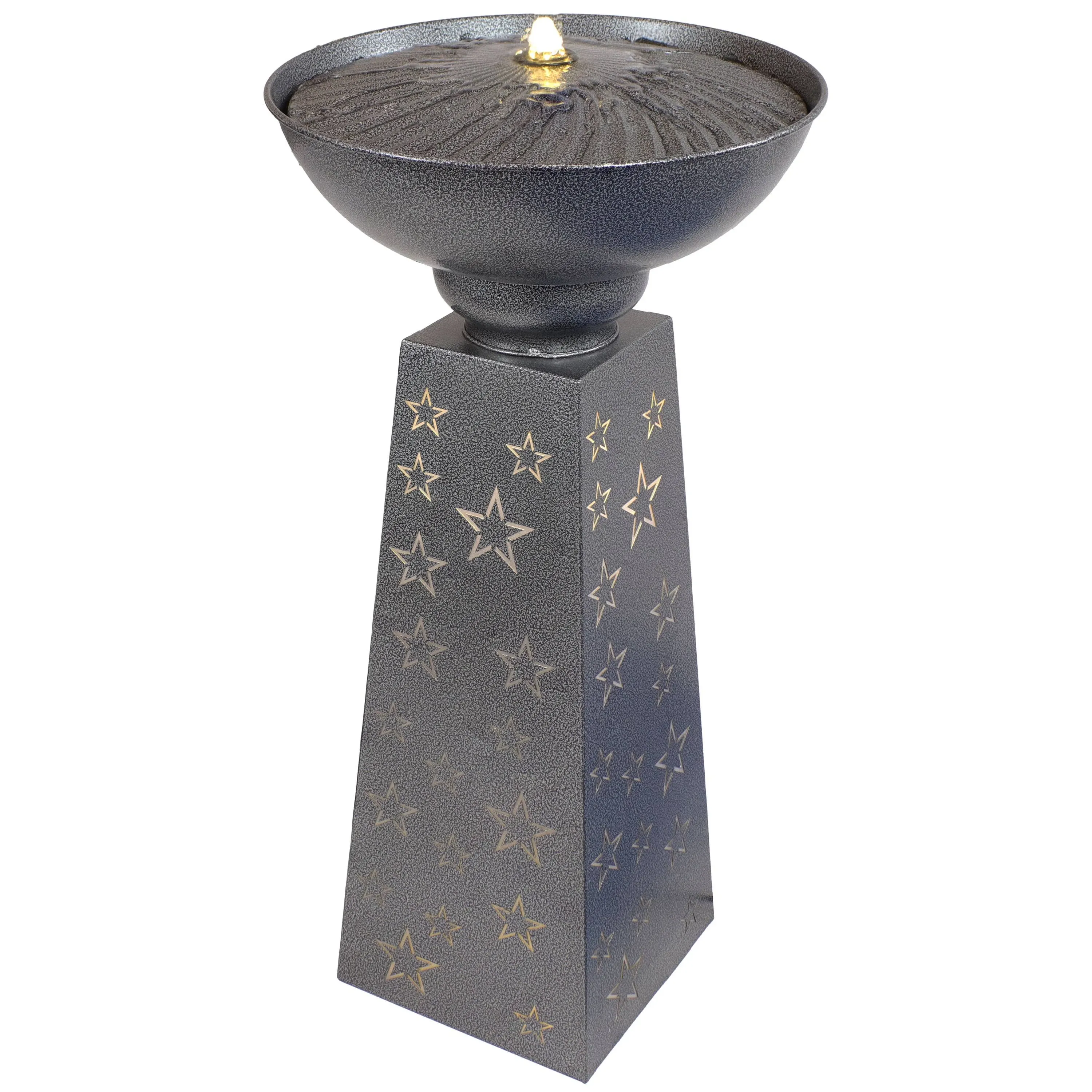 Sunnydaze Starry Sky Galvanized Iron Bird Bath Fountain with LED Lights - 31.25" H