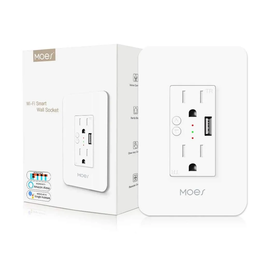 Moes WiFi Smart Wall Outlet,15A Divided Control 2 in Wall Socket with USB ...