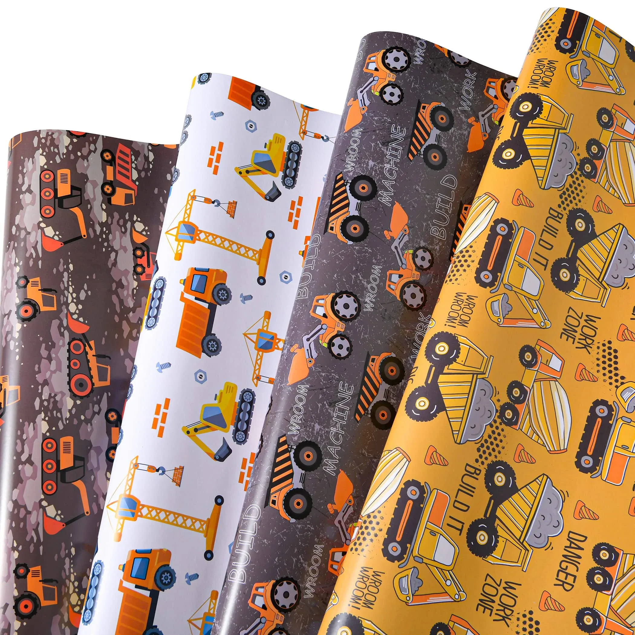 Sikiweiter Construction Wrapping Paper - 12 Sheets Construction Wrapping Paper Birthday with Trucks - 19.7 x 27.6 Inches Per Sheet