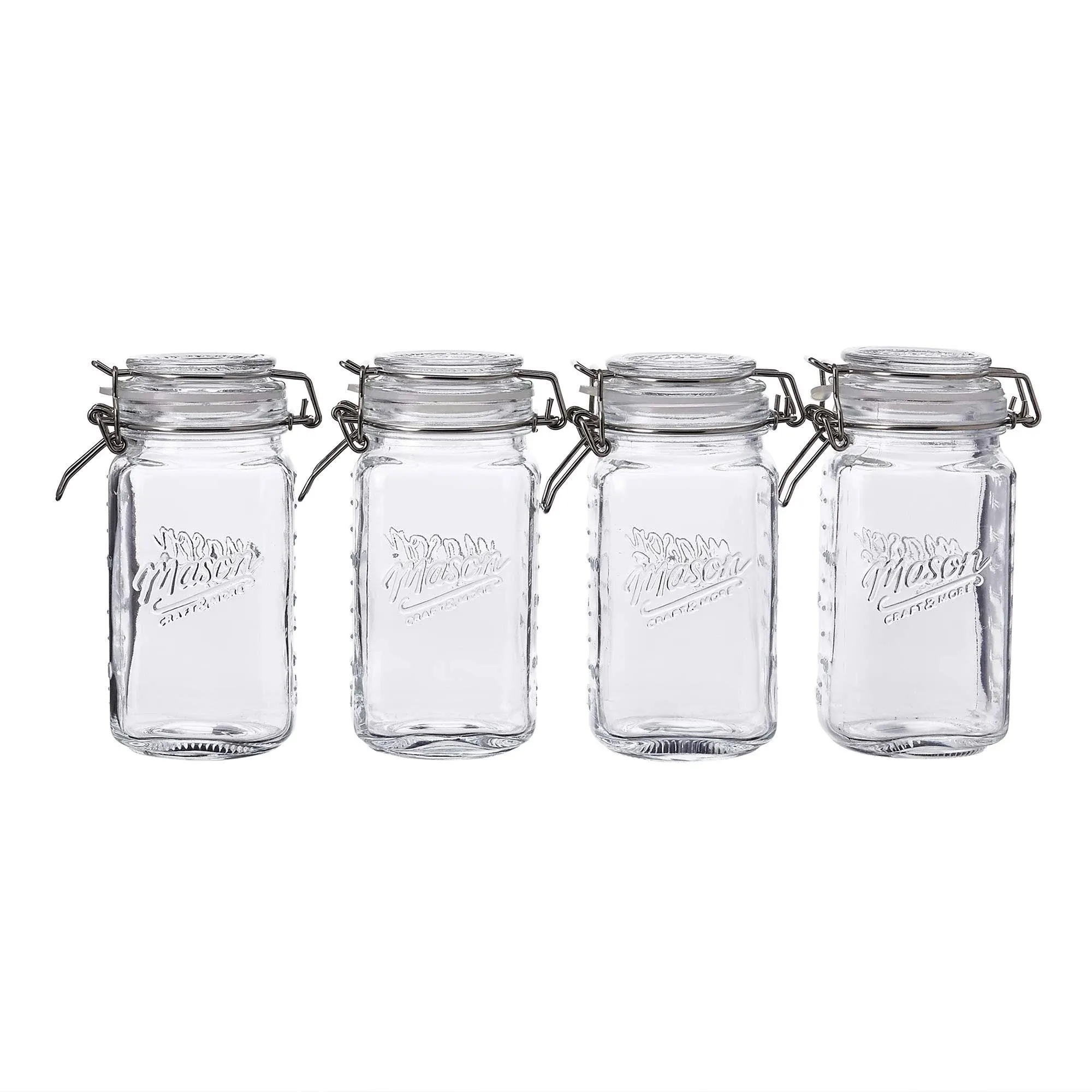 Mason Craft and More  4 Square Glass 17 Ounce Mini Clamp Jar  Set of 4