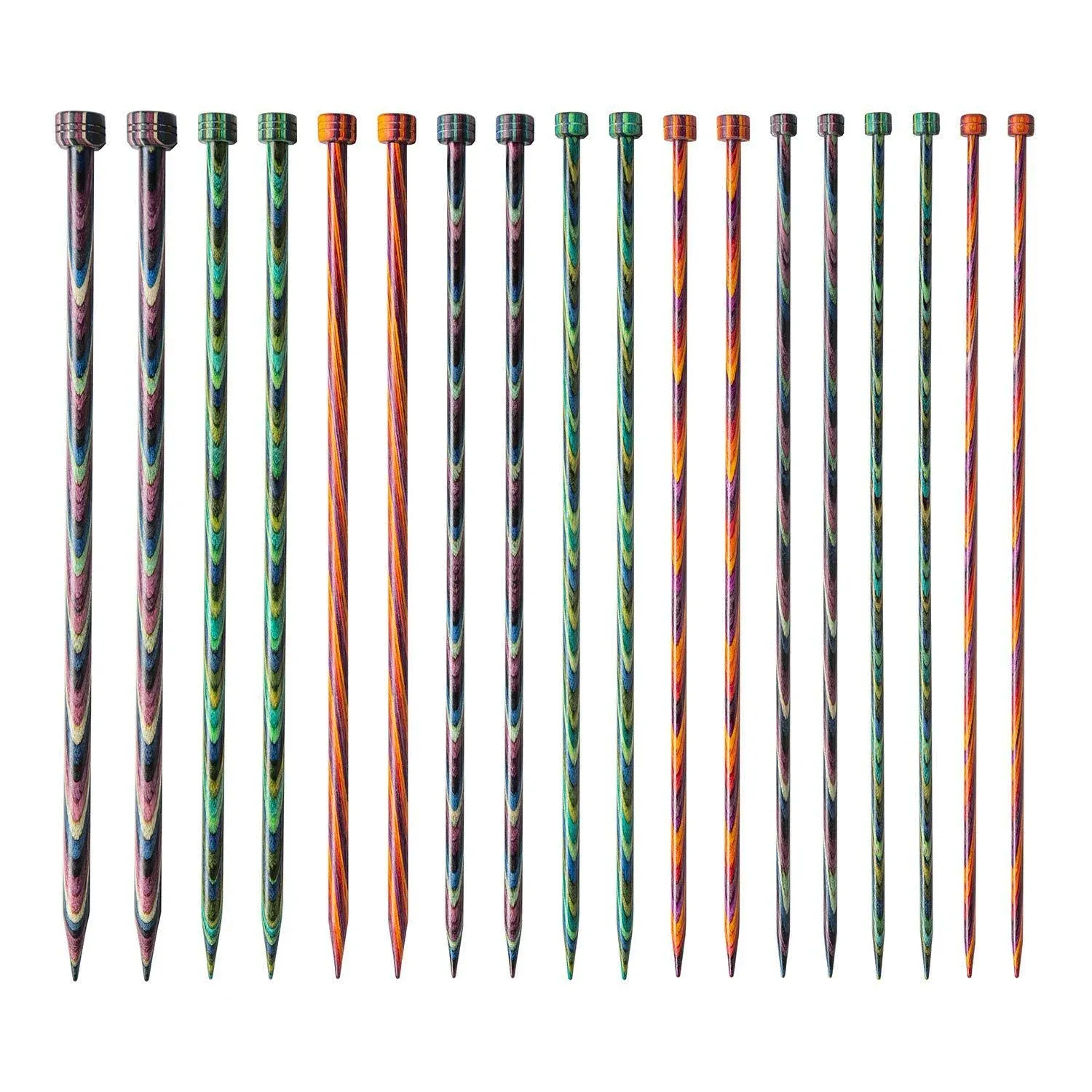 10&#034; Straight Single Point Wooden Knitting Needle Set Size 4-11 US Mosaic Color