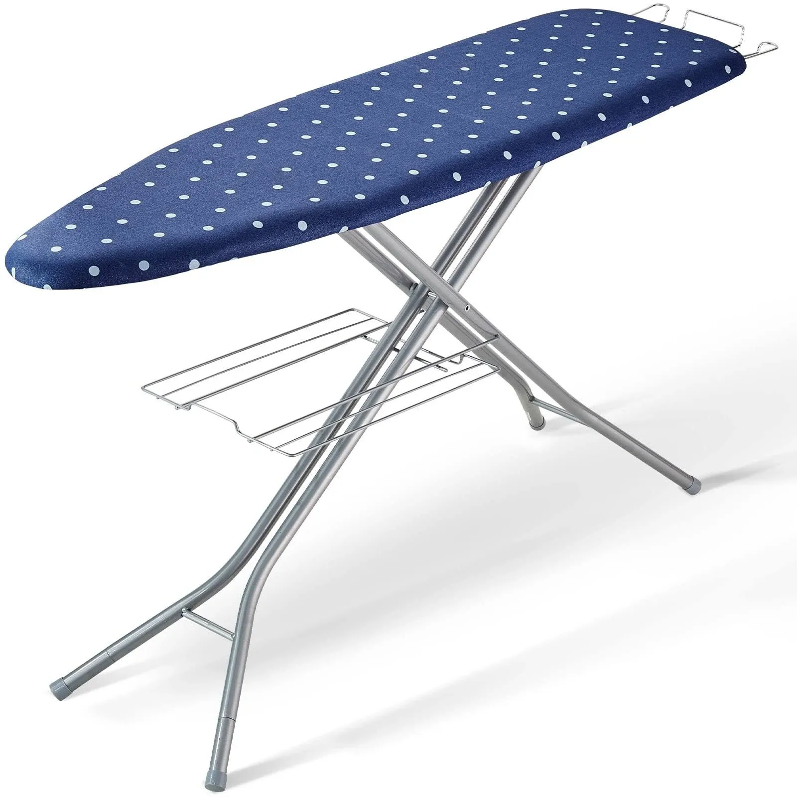 VEVOR Ironing Board with Bottom Storage Tray Thickened 4 Layers Iron Board with Heat Resistant Cover and 100% Cotton Cover 10 Adjustable Heights