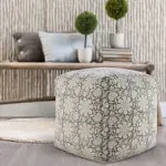 LR Home 20 in. White/Navy Bohemian Cottage Floral Cube Pouf