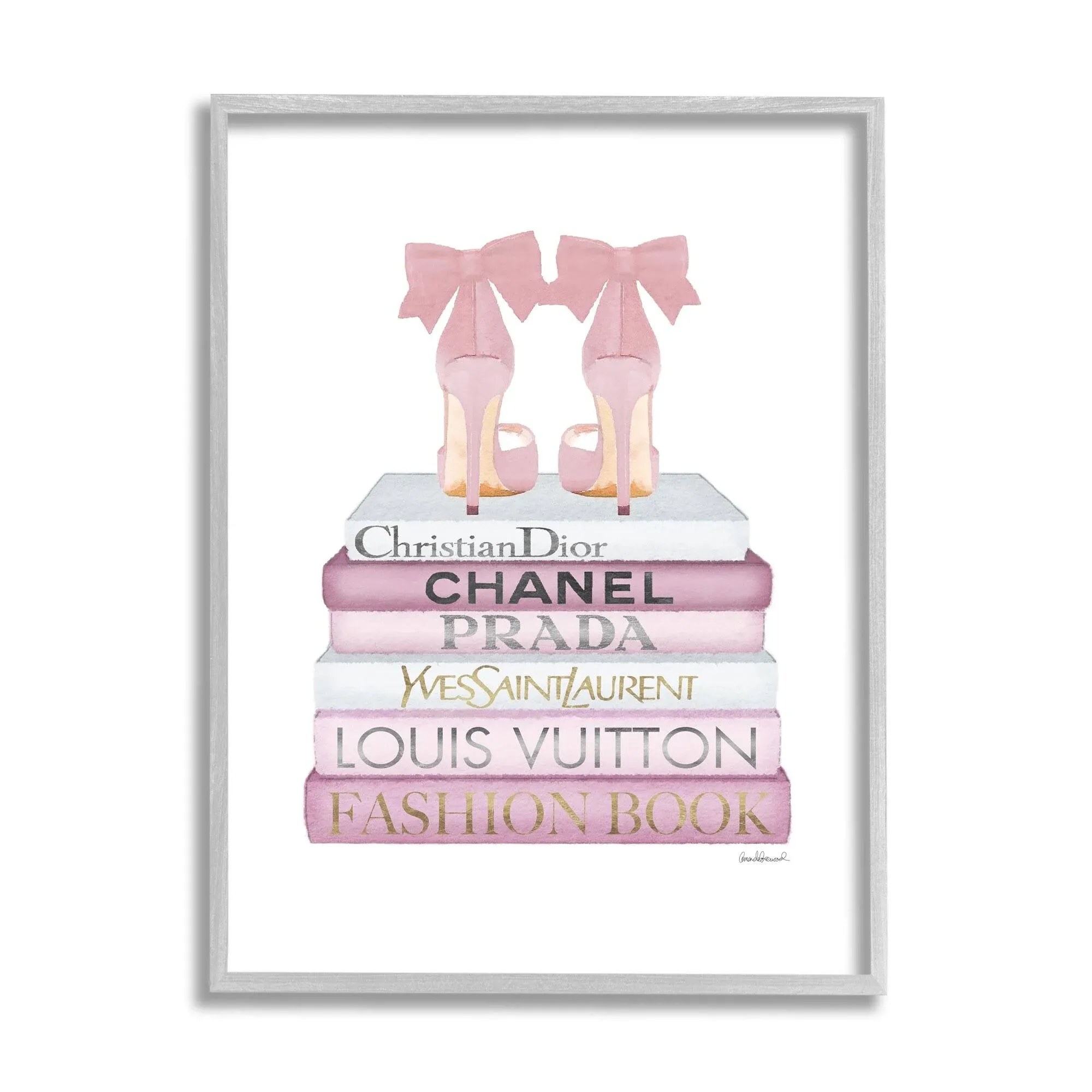 Stupell Industries Fashion Designer Shoes Bookstack Pink White Watercolor, Design ...