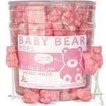 Pink Bear Pops Lollipop Suckers: Individually Wrapped Baby Bear Candy on a Stick by Espeez - Bubble Gum Bears (24 Count)