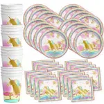 Gold Rainbow Unicorn Pegasus Birthday Party Supplies Set Plates Napkins Cups Tableware Kit for 16