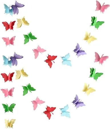 zilue Butterfly Banner Decorative Paper Garland for Wedding, Baby Mix Color