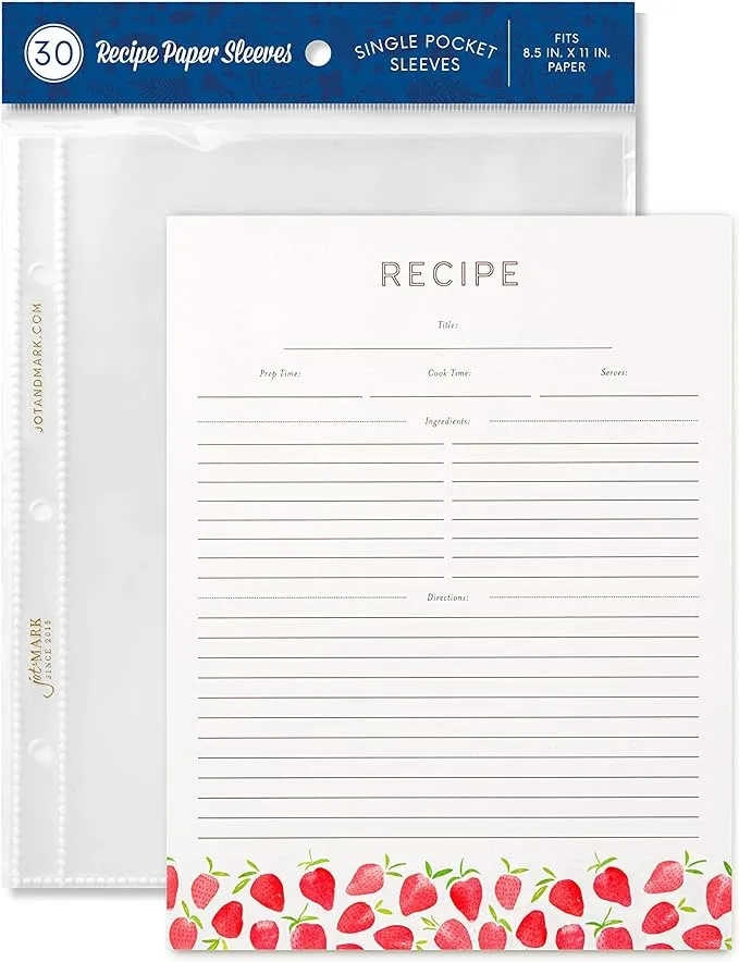 Recipe Binder Protective Sleeves And Printed Paper 8.5&#034; X 11&#034; Expansion Pack pi