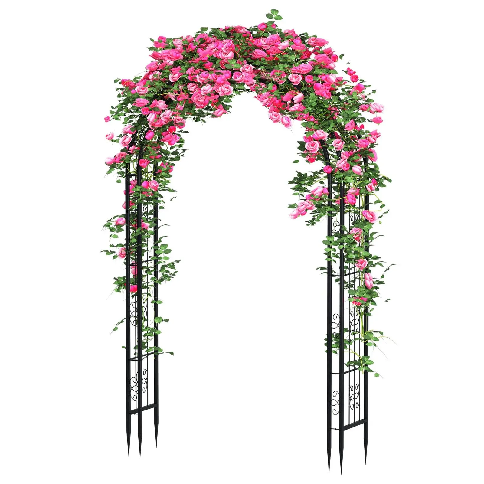 88in Steel Garden Arch Arbor Trellis with Planter Boxes for Climbing Plants Outdoor, Yard, Wide Sturdy Durable Garden Arch for Lawn,Outdoor Wedding Arch(Black)