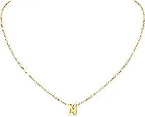 ChicSilver Letter N Necklace, 18K Gold Plated Sterling Silver Small Dainty Initial Pendant Necklace Personalized Name Necklace Tiny