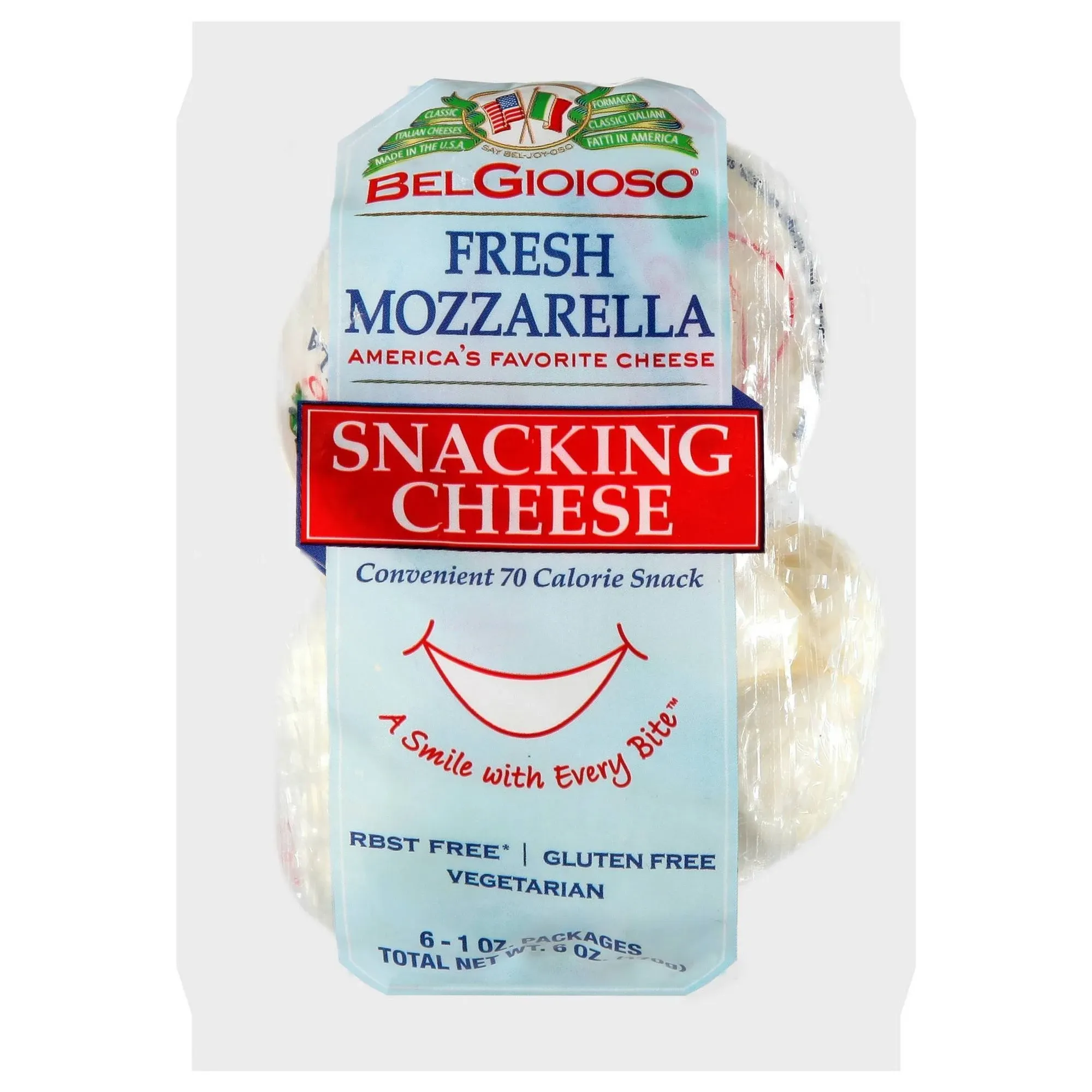 Belgioioso Snacking Cheese, Fresh Mozzarella - 6 pack, 1 oz packages