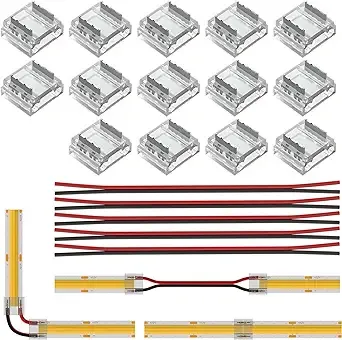 BTF-LIGHTING FCOB COB 10mm 0.39in Connector Kit 14x Transparent Connector 5X 5.9in Long 20AWG Extension Wires for Non-Wired Gapless Solderle