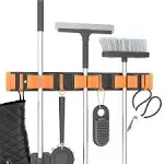 Unjumbly Broom Holder Wall Mount, Broom Holder [3 Racks & 4 Hooks] Mop Hanger Wall Mount Metal Organization, Tool Organizer for Home, Kitchen, Garden, Garage Storage Systems - Orange