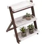 Wood and Vintage White 3 Tier Shelf Stand, Wooden Ladder Shelf, Retail Display