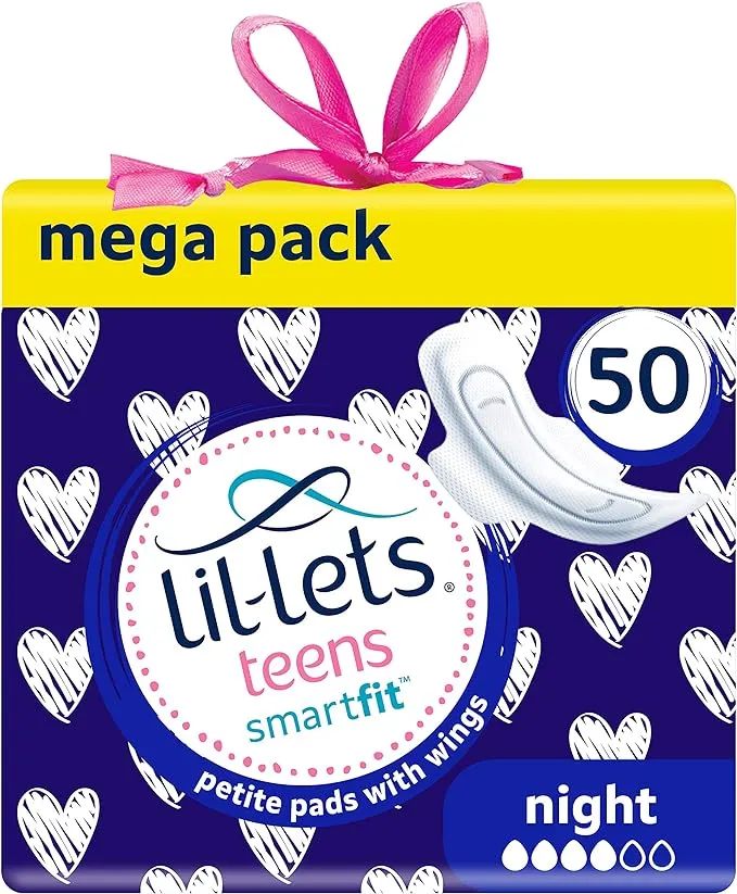 Lil-Lets Teens Night Pads with Wings, Fragrance Free Mega Pack, 10 Petite Pads, 5 ...