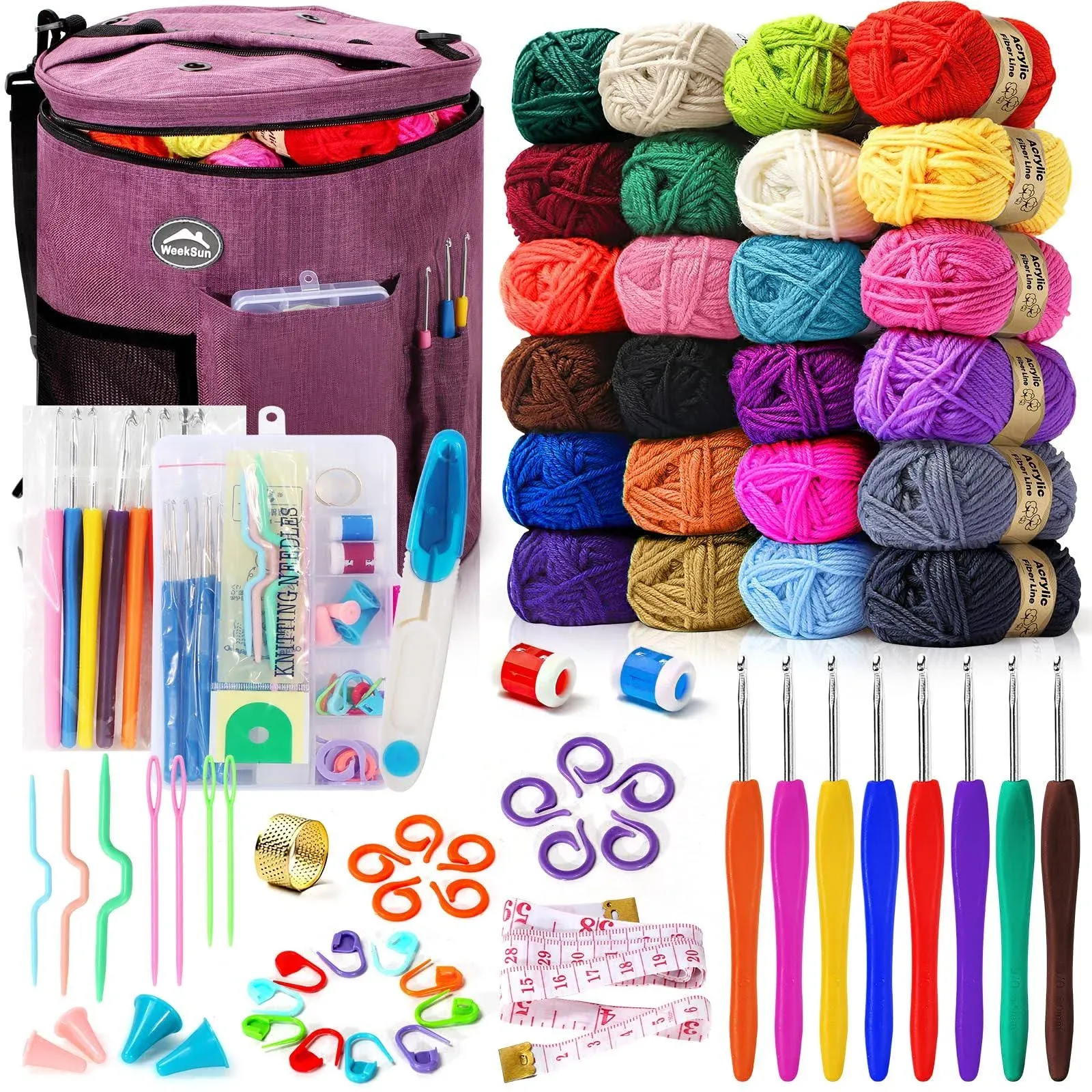 79Pcs Crochet Kit, Large Knitting Bag Yarn Storage Organizer, Knitting &amp; Croc...