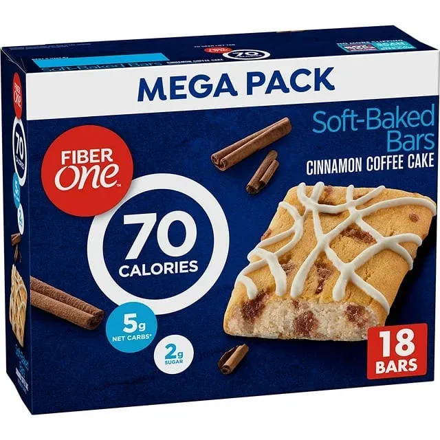 Fiber One Soft Baked Bars, Cinnamon Coffee Cake, Mega Pack - 18 pack, 0.89 oz bars