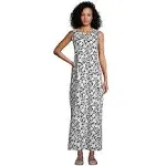 Lands' End Women's Cotton Jersey Sleeveless Swim Cover-Up Maxi Dress - Black Havana Floral