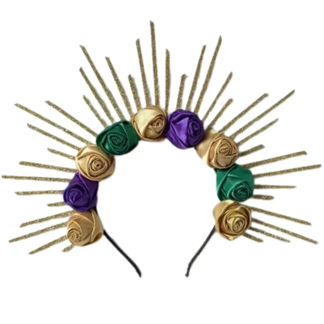 Mardi Gras Flower Halo Crown Headband (Each)