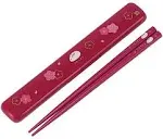 Skater ANBG3 Chopsticks With Case Set 18cm Fuku Usagi Rabbit Blossom Red Cutlery