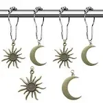 Sun Moon Celestial Shower Curtain Hooks - Gothic Shower Curtain Set Silver Sh...