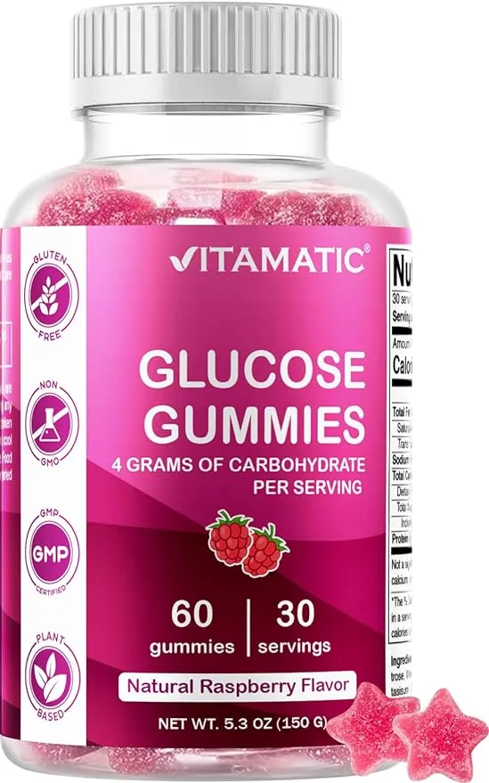 Vitamatic, Glucose Gummies, Natural Raspberry, 60 Gummies