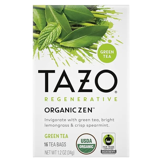 Tazo Regenerative Organic Zen Green Tea, 16 Cont (Pack of 6)