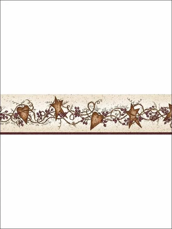 Neutral Tin Hearts Stars Border - Southwestern - Wallpaper - by Brewster Home Fashions | Houzz