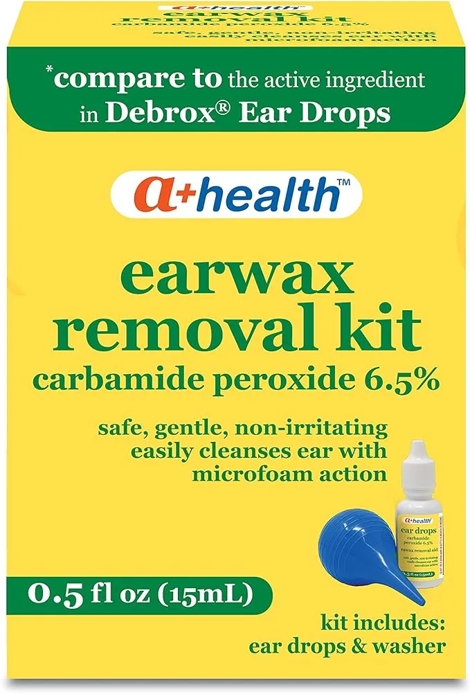 A+ Health Earwax Removal Kit, Carbamide Peroxide 6.5%, Made in USA, Drops and Ear Bulb Syringe, 0.5 Ounces