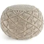 Lane Linen Pouf Ottoman - Hand Knitted Macrame Ottoman Pouf, Large Pouf Ottoman Foot Rest for Couch, 100% Cotton Cord, Poufs for