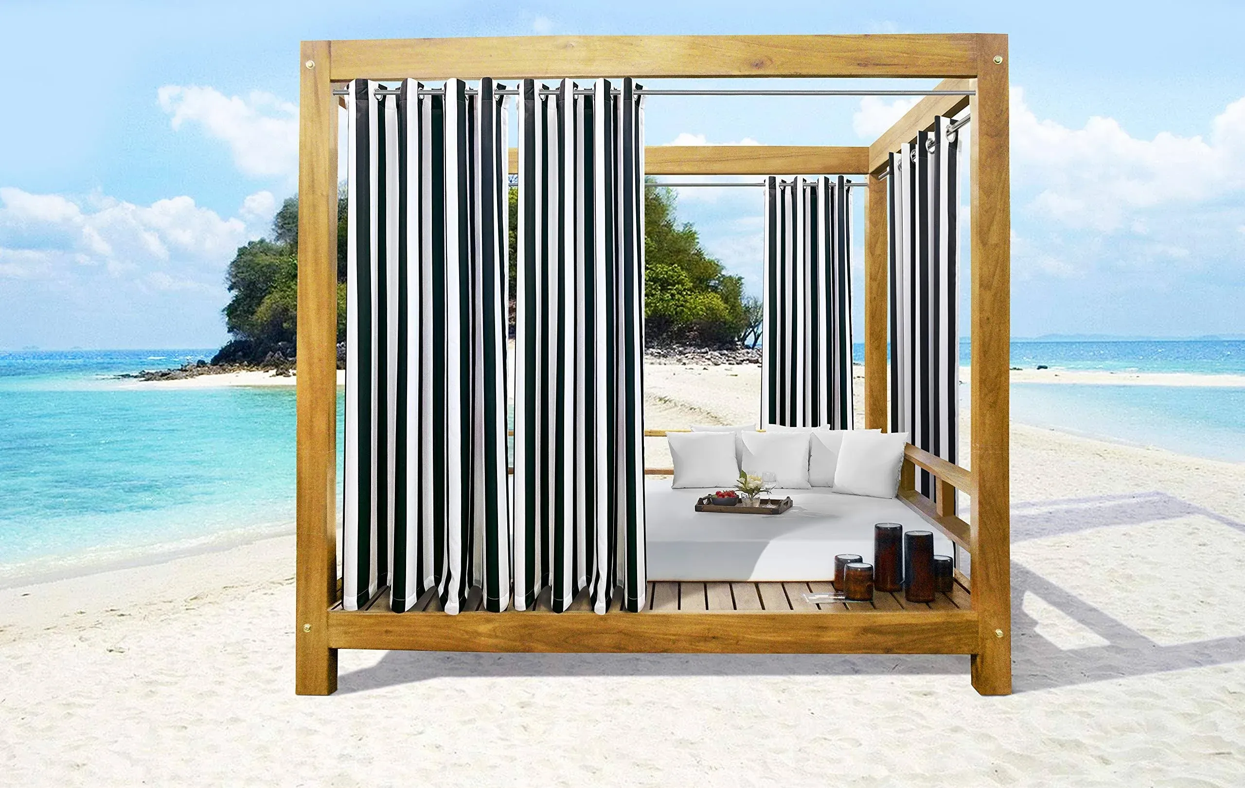 Loft Living Seaside Stripe Indoor/Outdoor Grommet Curtain Panel - Pair Each 50" x ...