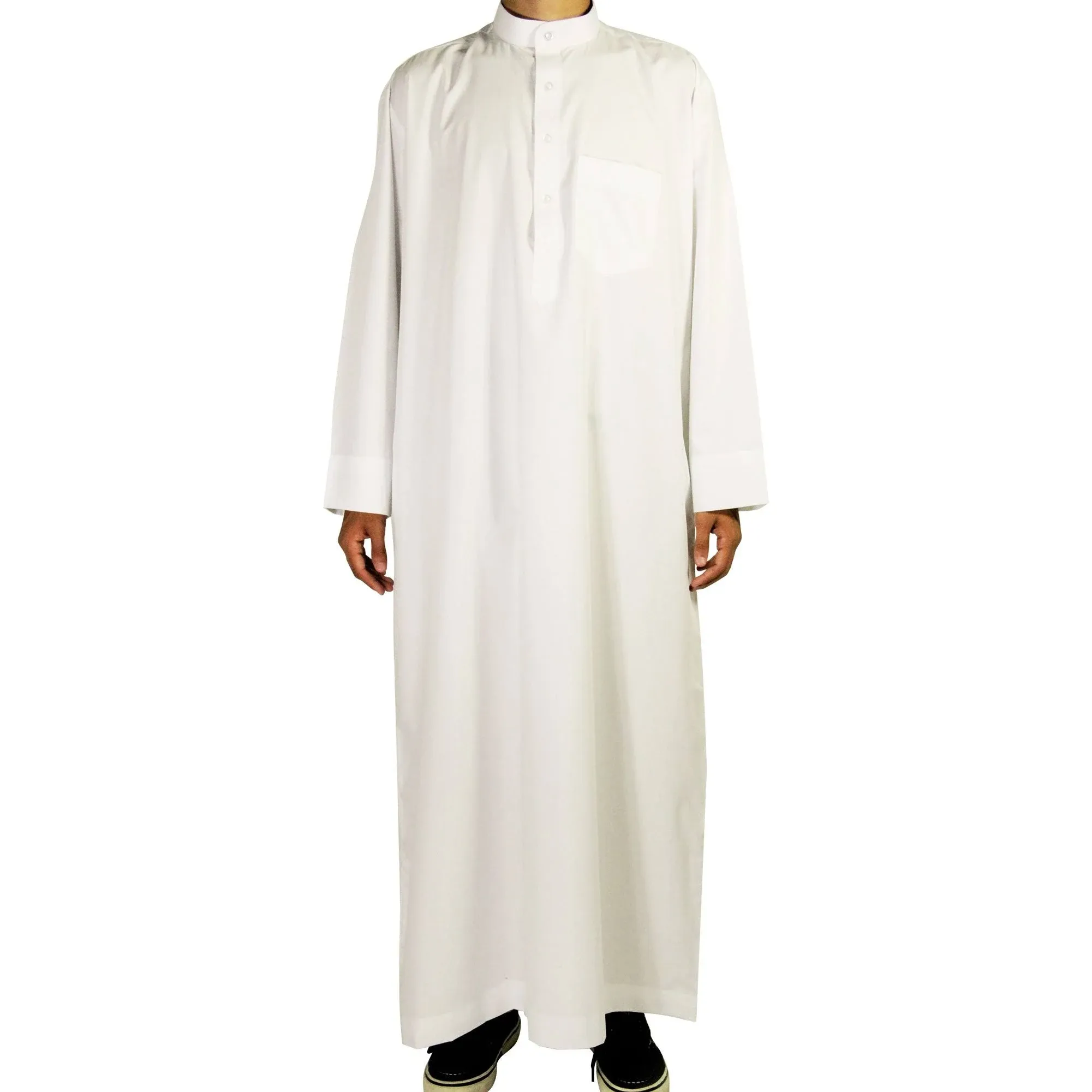 Hijaz Men’s Authentic White Formal Thobes Arabian Robe Kaftan with Pockets L